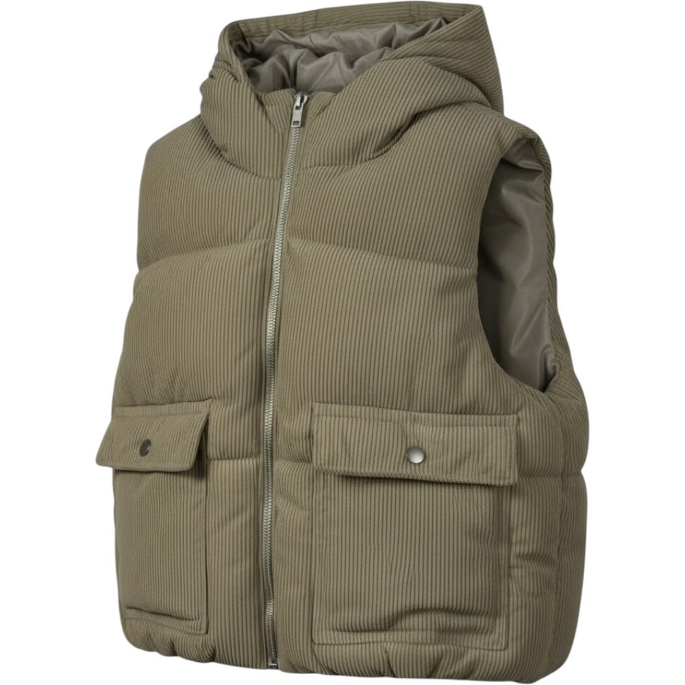 IRIS Corduroy Puffer Vest Womens‎ Large Tan Hooded Zip Up IJ99399 NWT